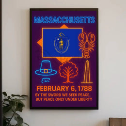 Massachusetts Heritage Celebration Neon Retro Cultural Poster PosterGoat