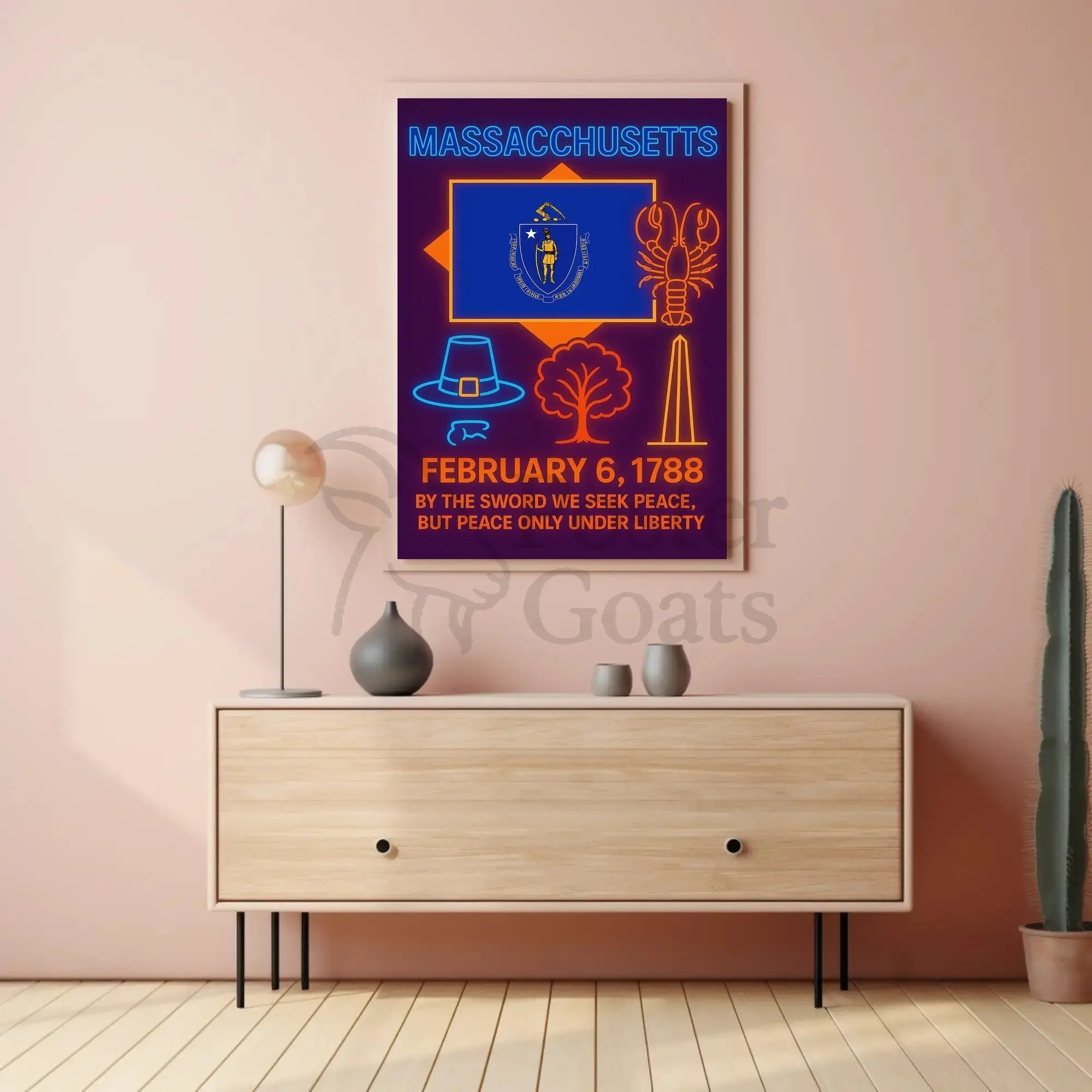 Massachusetts Heritage Celebration Neon Retro Cultural Poster PosterGoat