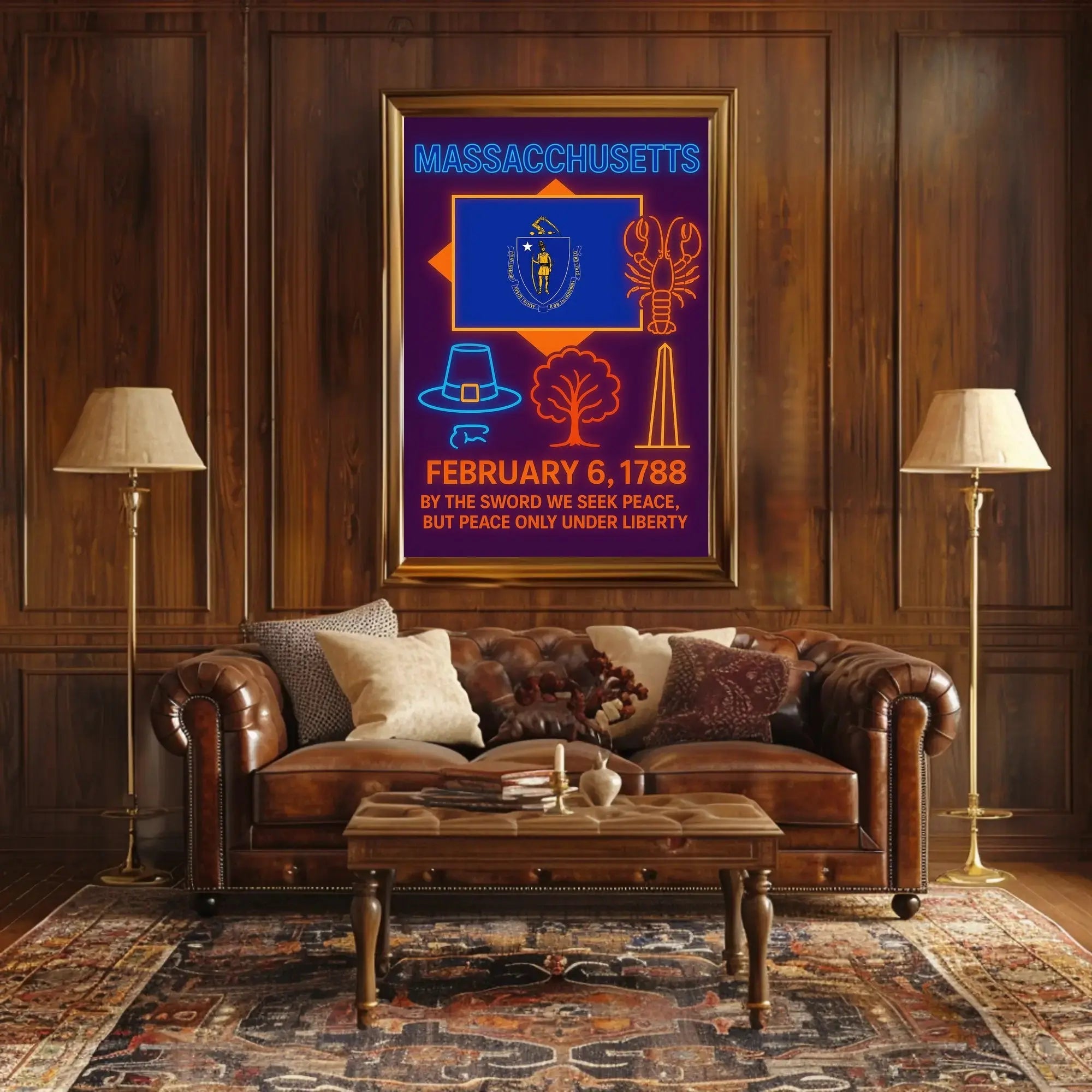 Massachusetts Heritage Celebration Neon Retro Cultural Poster PosterGoat