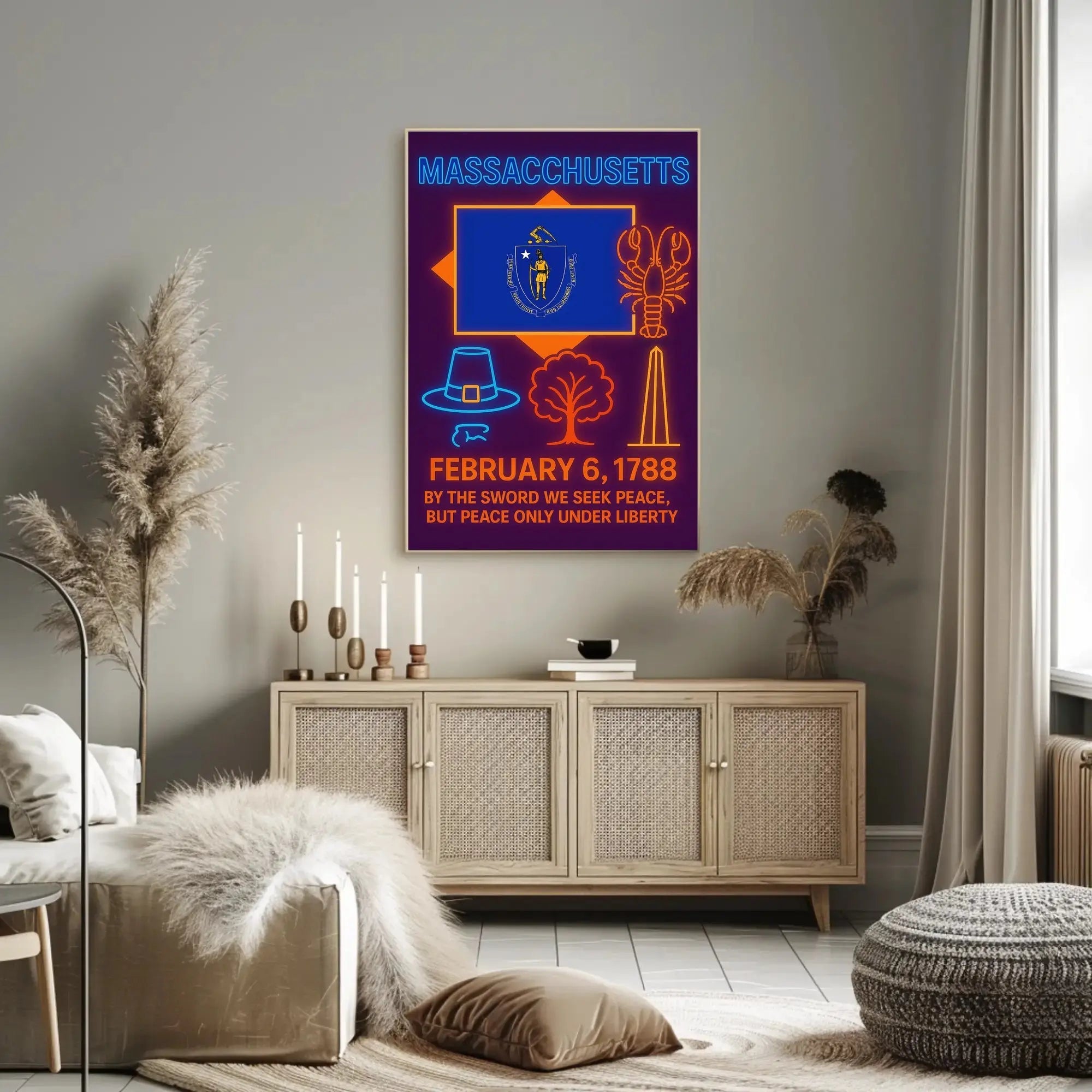 Massachusetts Heritage Celebration Neon Retro Cultural Poster PosterGoat