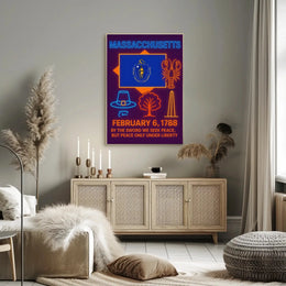 Massachusetts Heritage Celebration Neon Retro Cultural Poster PosterGoat