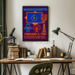 Massachusetts Heritage Celebration Neon Retro Cultural Poster PosterGoat