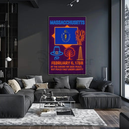 Massachusetts Heritage Celebration Neon Retro Cultural Poster PosterGoat