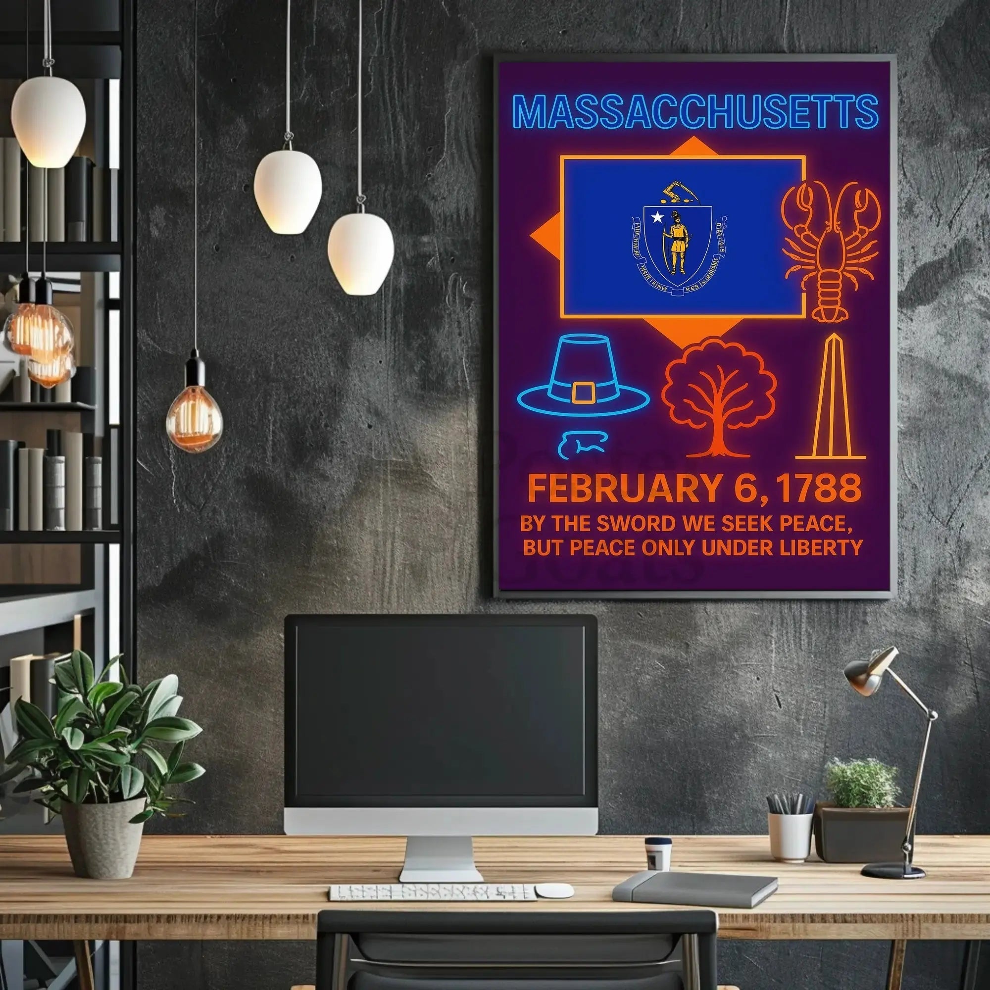 Massachusetts Heritage Celebration Neon Retro Cultural Poster PosterGoat
