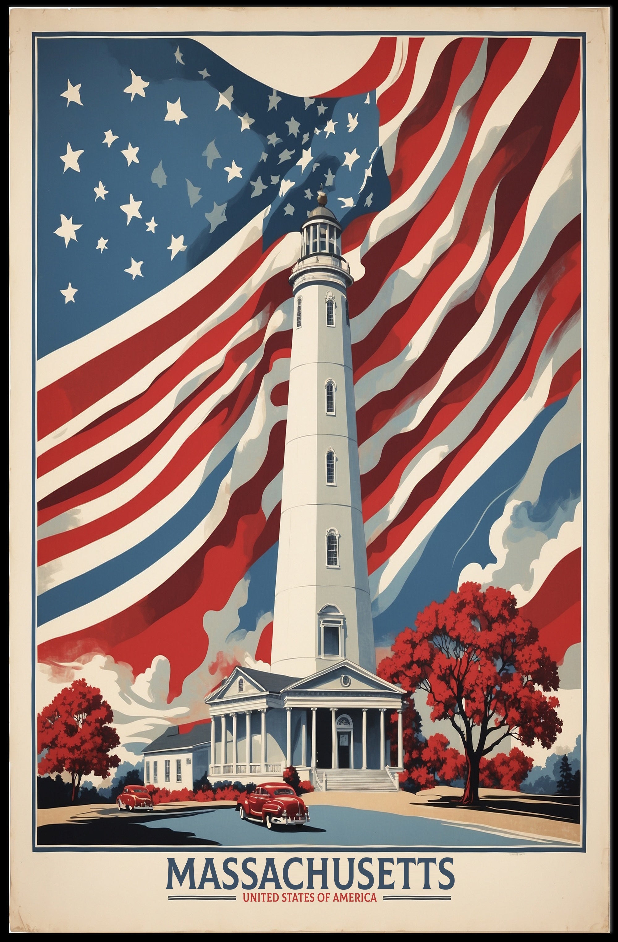 Massachusetts Lighthouse Vintage Americana Cultural or Heritage Poster PosterGoat