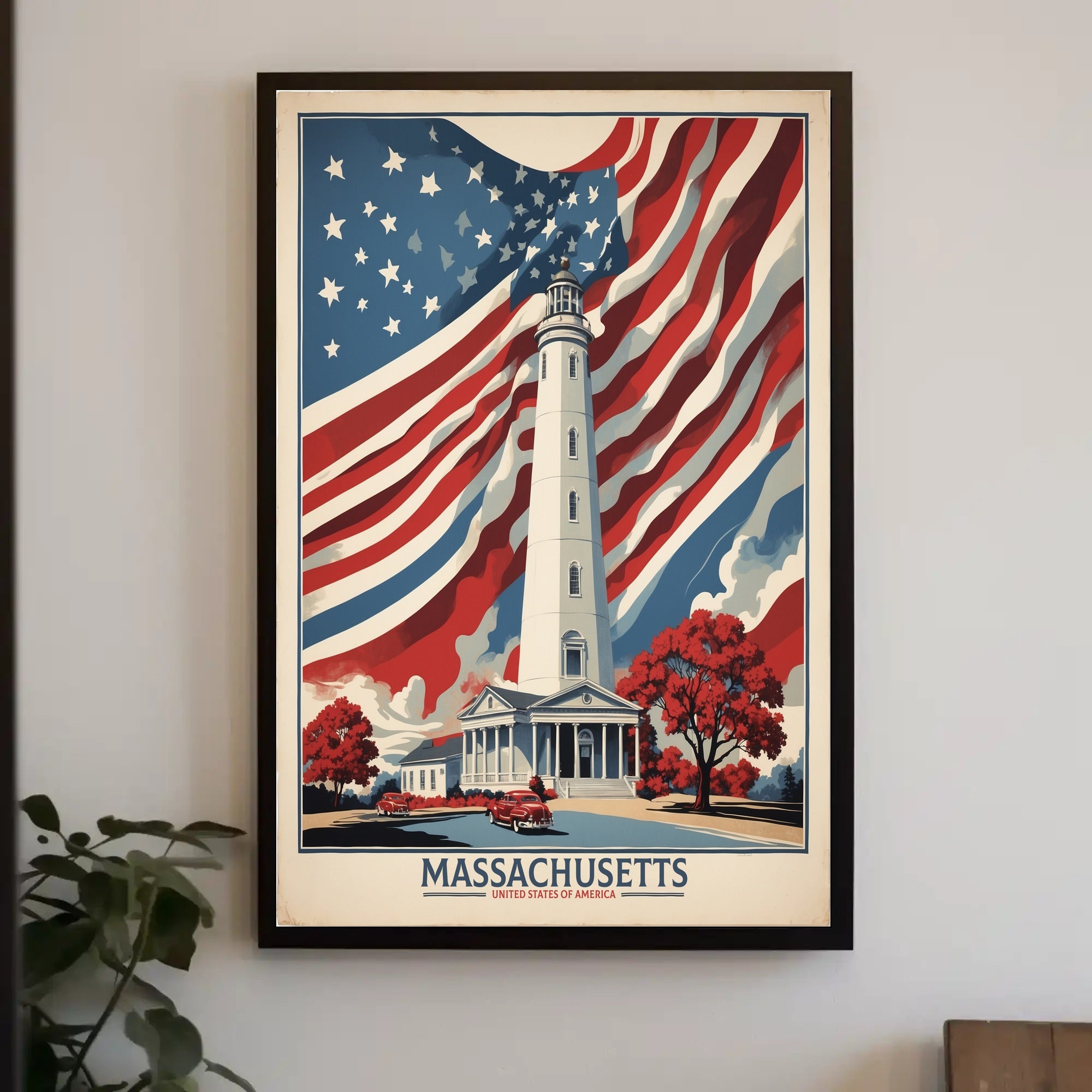 Massachusetts Lighthouse Vintage Americana Cultural or Heritage Poster PosterGoat