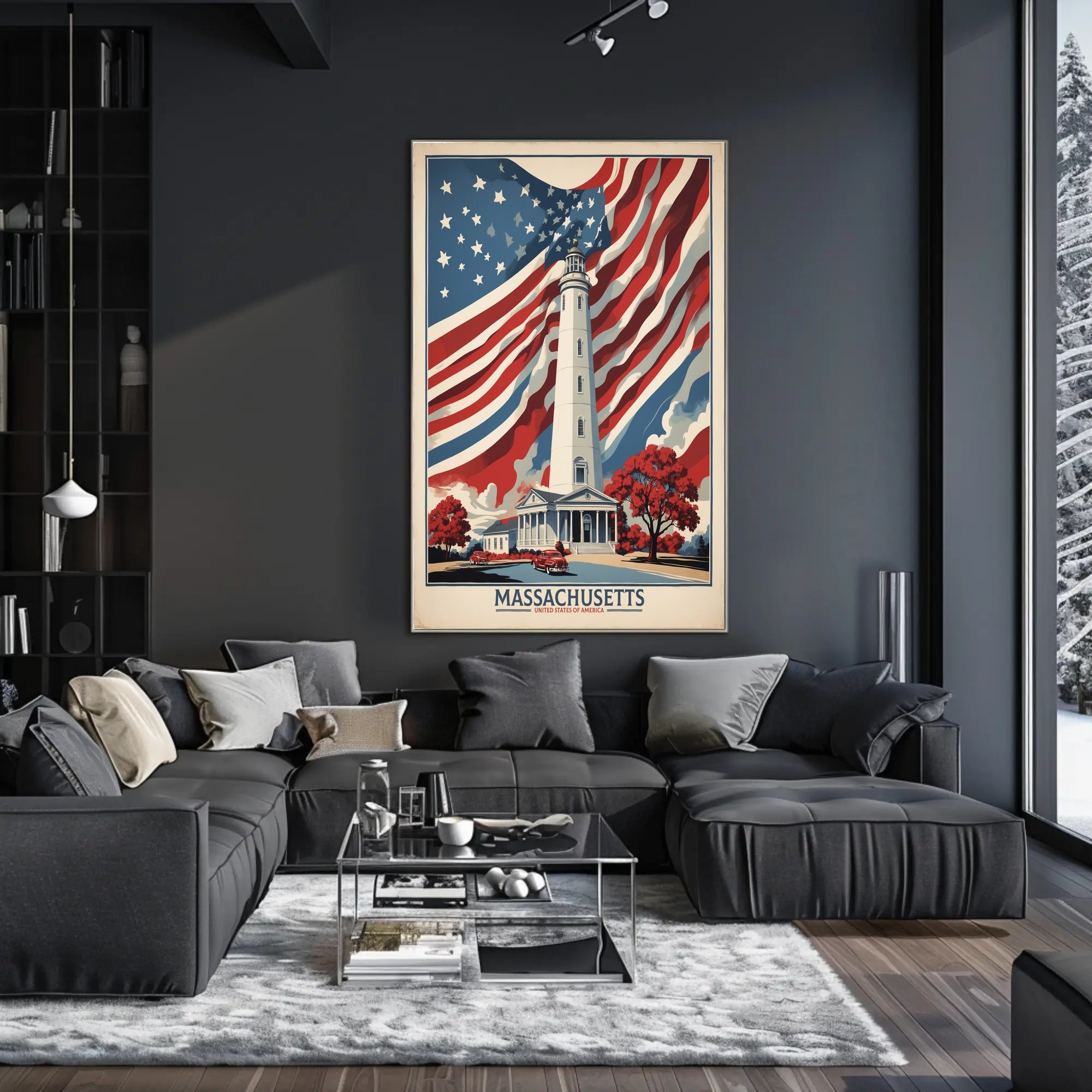 Massachusetts Lighthouse Vintage Americana Cultural or Heritage Poster PosterGoat
