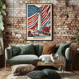 Massachusetts Lighthouse Vintage Americana Cultural or Heritage Poster PosterGoat