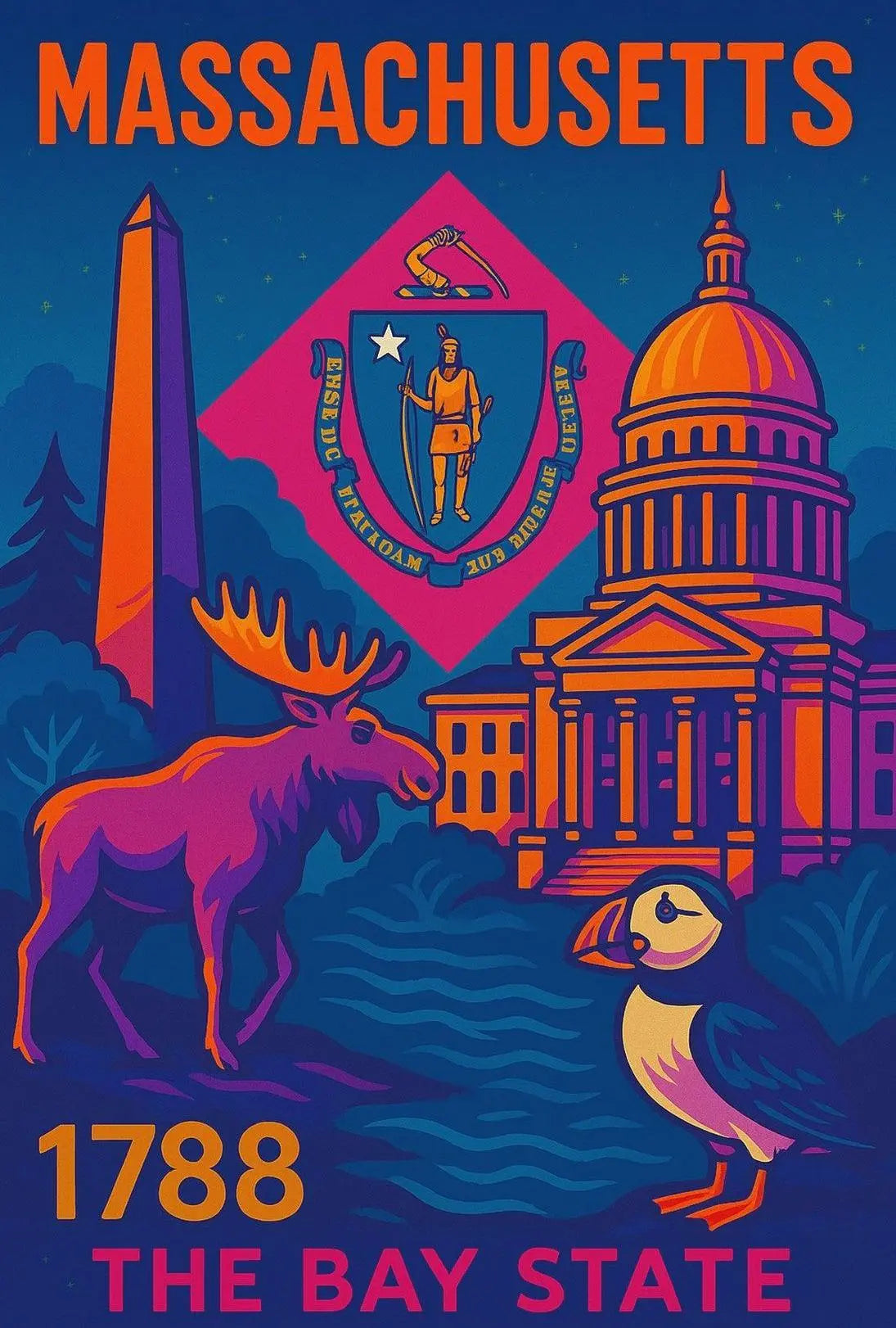 Massachusetts Pop Art Travel Poster PosterGoat