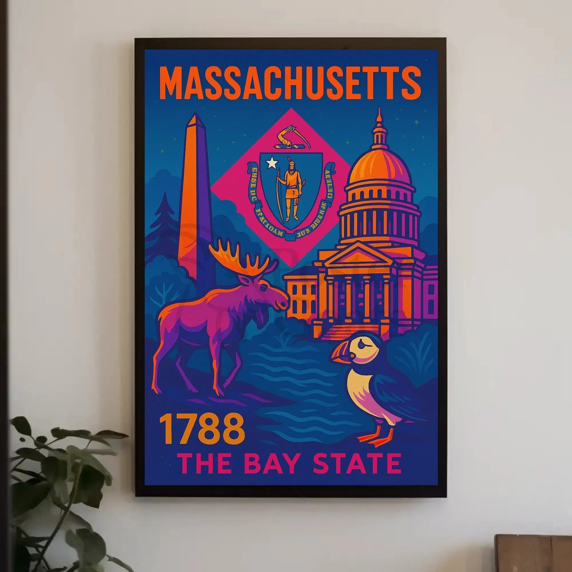 Massachusetts Pop Art Travel Poster PosterGoat
