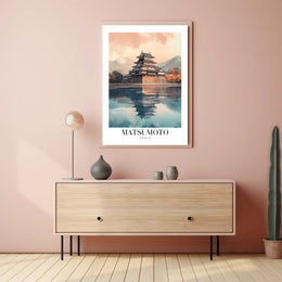 Matsumoto Castle Reflections: Photorealistic Travel Poster PosterGoat