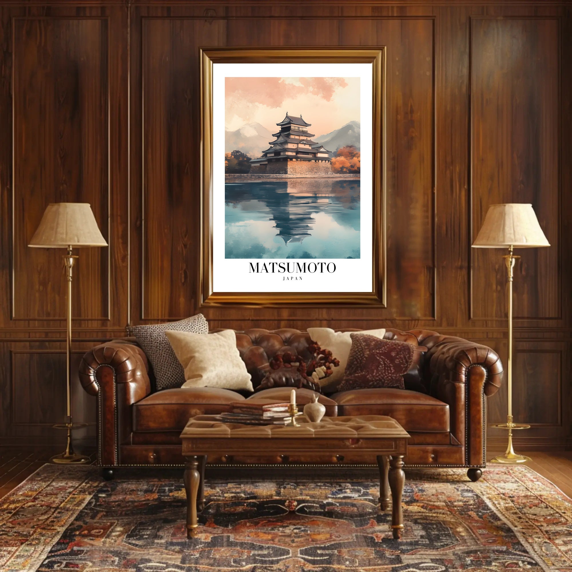 Matsumoto Castle Reflections: Photorealistic Travel Poster PosterGoat