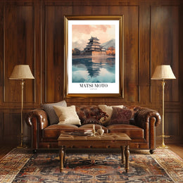 Matsumoto Castle Reflections: Photorealistic Travel Poster PosterGoat