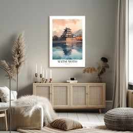 Matsumoto Castle Reflections: Photorealistic Travel Poster PosterGoat