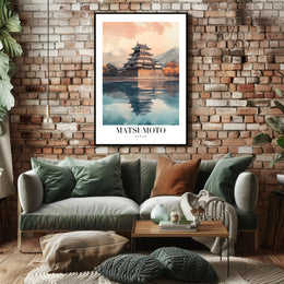 Matsumoto Castle Reflections: Photorealistic Travel Poster PosterGoat