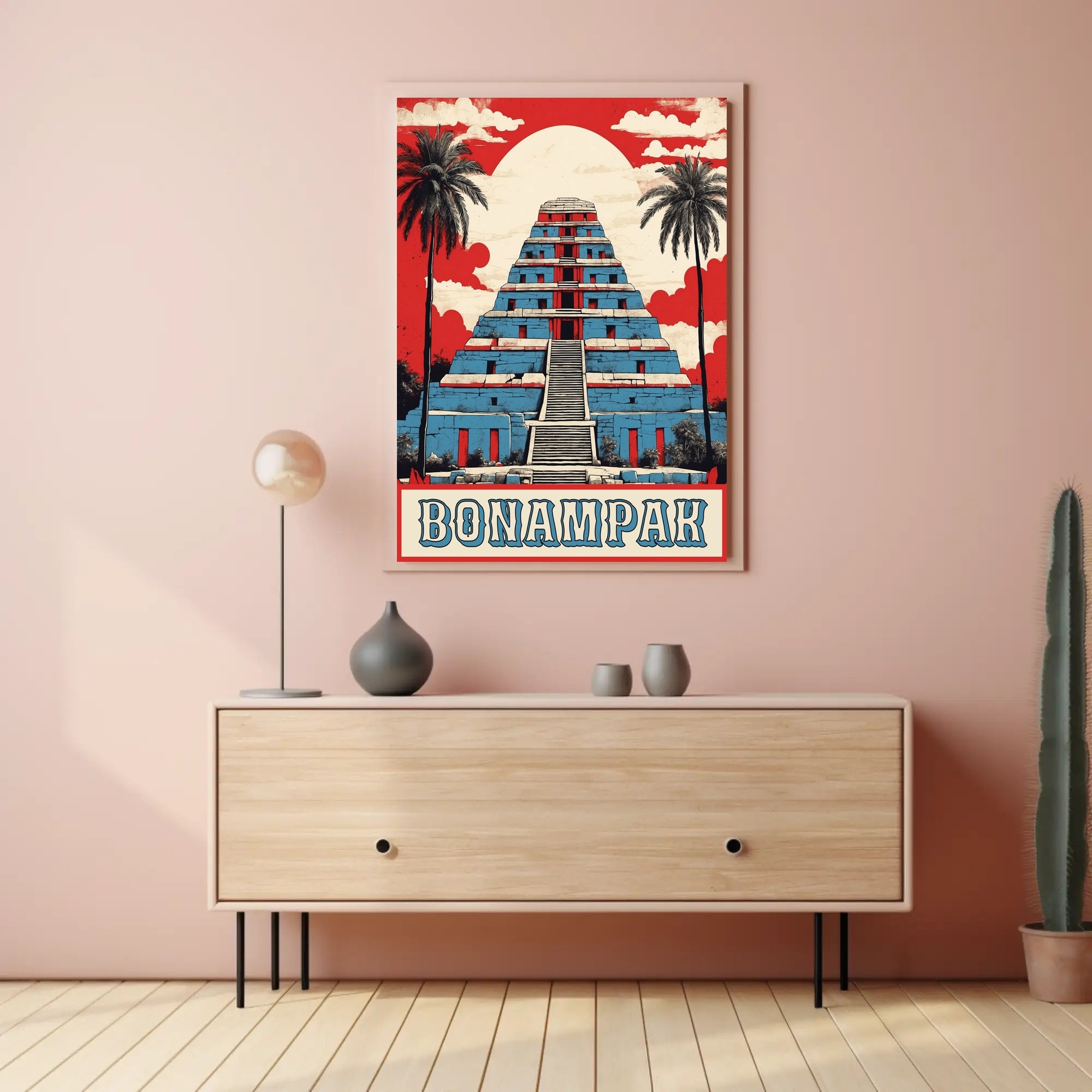Mayan Pyramid Art Deco Tropical Scene Cultural or Heritage Poster PosterGoat