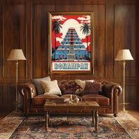 Mayan Pyramid Art Deco Tropical Scene Cultural or Heritage Poster PosterGoat