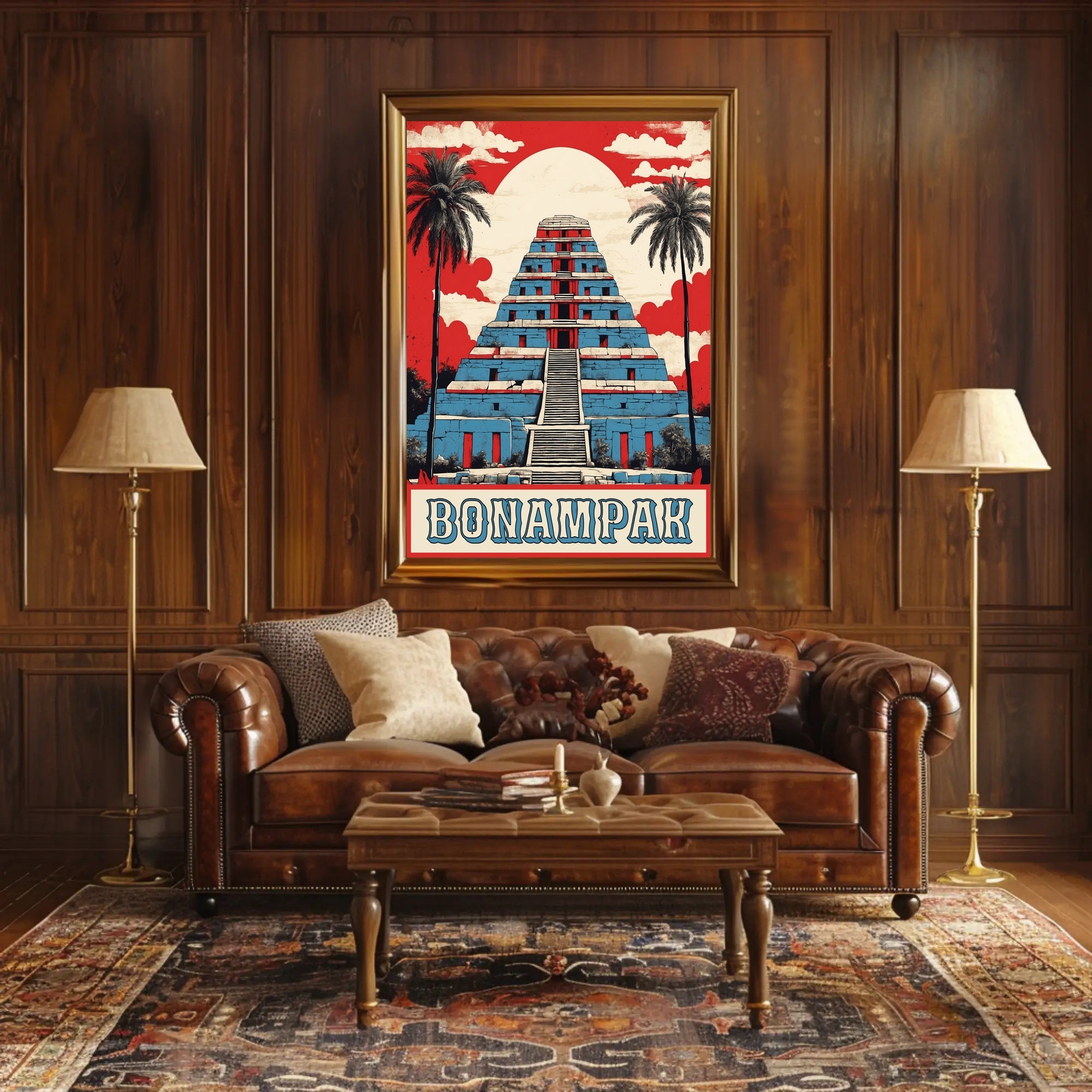 Mayan Pyramid Art Deco Tropical Scene Cultural or Heritage Poster PosterGoat