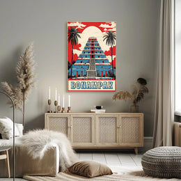 Mayan Pyramid Art Deco Tropical Scene Cultural or Heritage Poster PosterGoat
