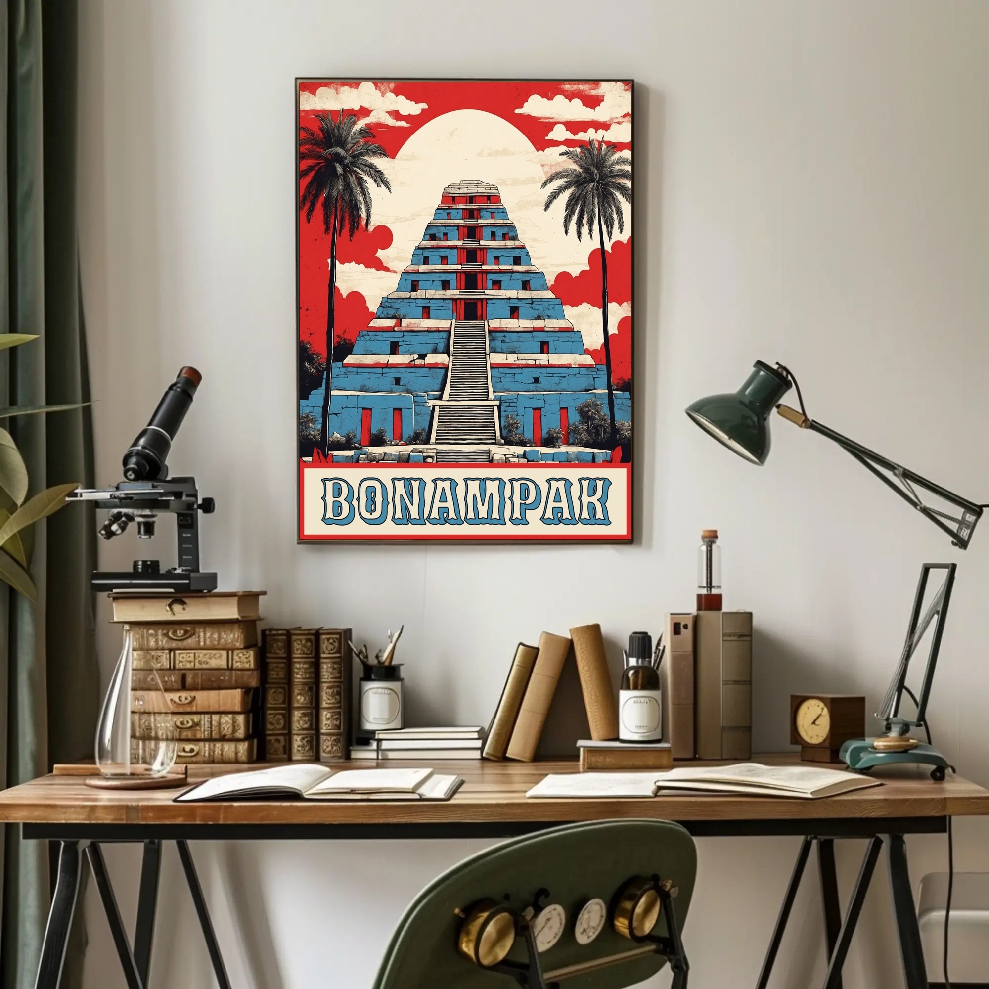 Mayan Pyramid Art Deco Tropical Scene Cultural or Heritage Poster PosterGoat