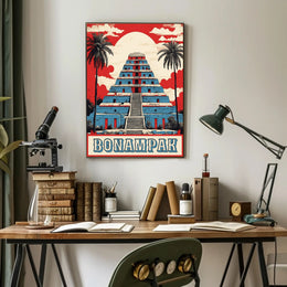 Mayan Pyramid Art Deco Tropical Scene Cultural or Heritage Poster PosterGoat