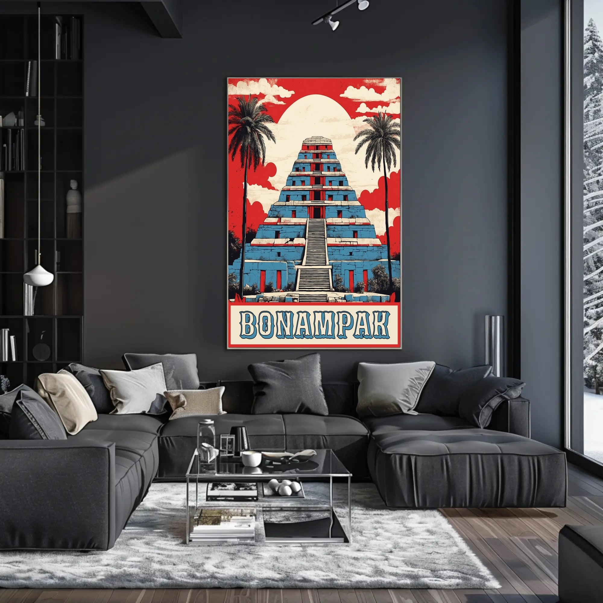 Mayan Pyramid Art Deco Tropical Scene Cultural or Heritage Poster PosterGoat