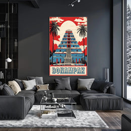 Mayan Pyramid Art Deco Tropical Scene Cultural or Heritage Poster PosterGoat