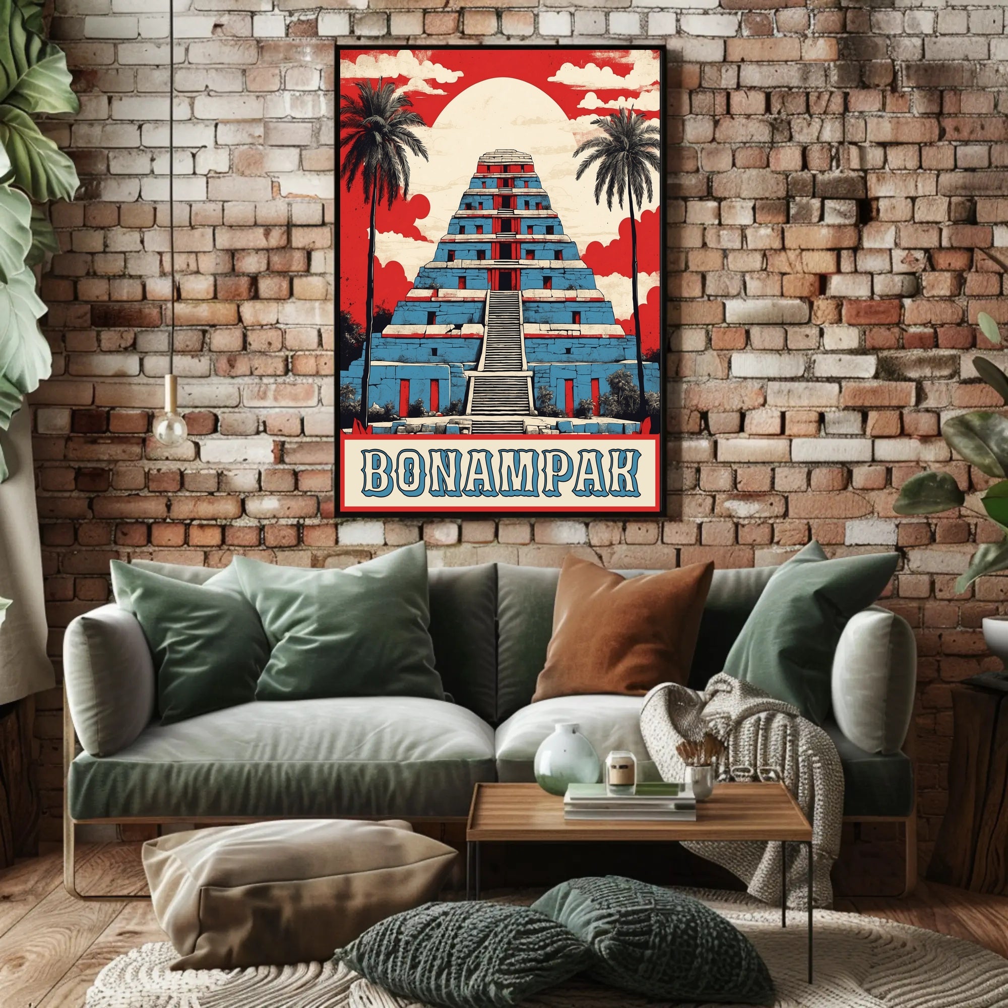 Mayan Pyramid Art Deco Tropical Scene Cultural or Heritage Poster PosterGoat