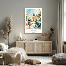 Mdina Malta Mediterranean Street Scene Travel Poster PosterGoat