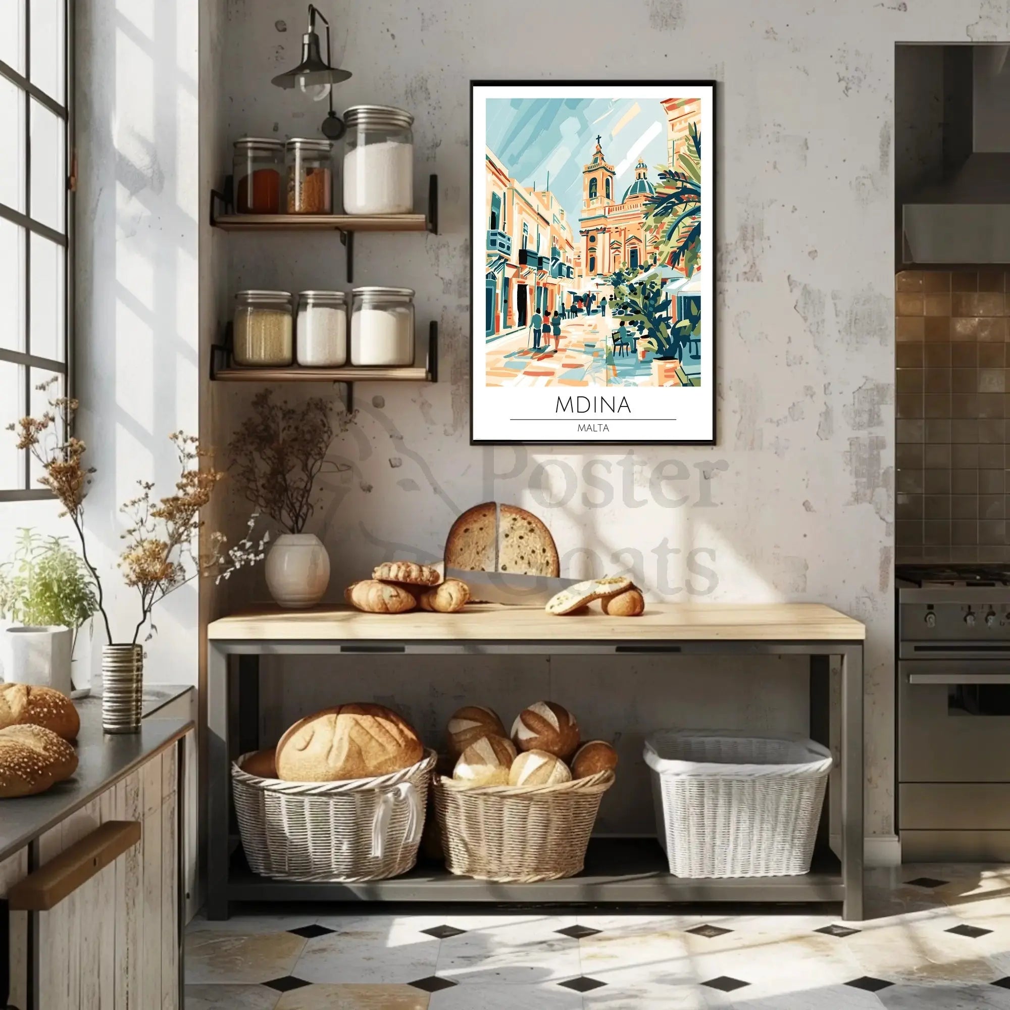 Mdina Malta Mediterranean Street Scene Travel Poster PosterGoat