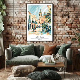Mdina Malta Mediterranean Street Scene Travel Poster PosterGoat