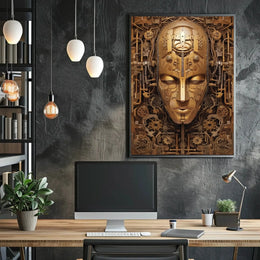 Mechanical Face Art: Futuristic Sci-Fi Poster PosterGoat
