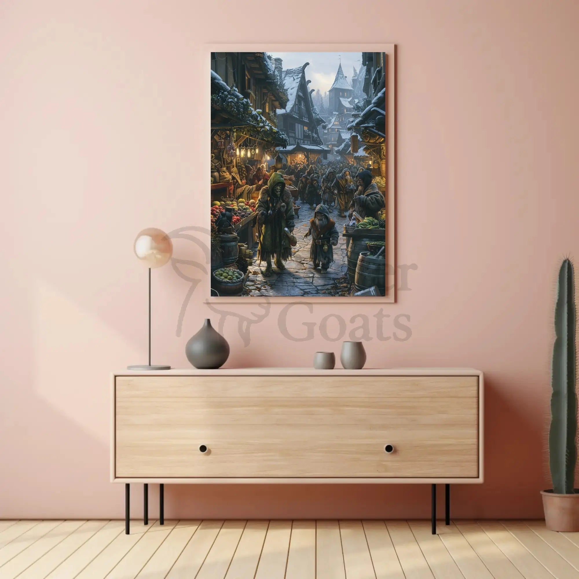 Medieval Fantasy Winter Market Scene Cultural Poster PosterGoat