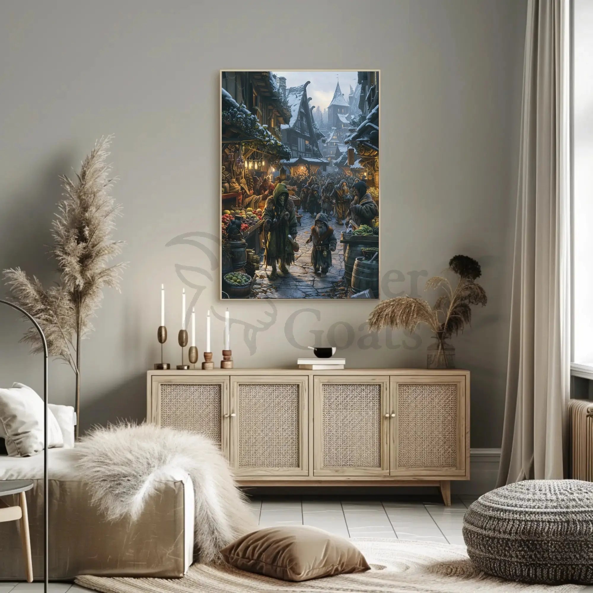 Medieval Fantasy Winter Market Scene Cultural Poster PosterGoat