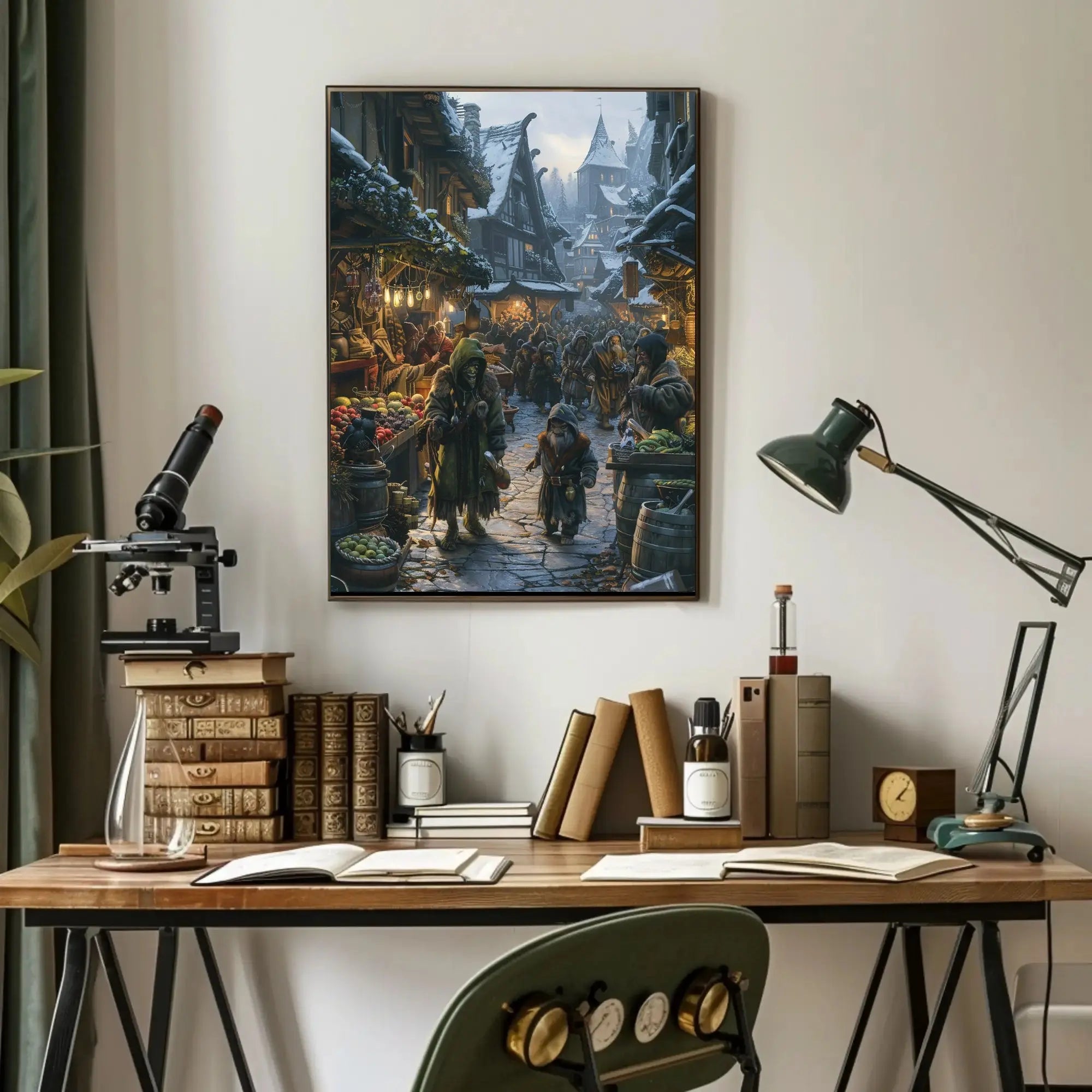Medieval Fantasy Winter Market Scene Cultural Poster PosterGoat