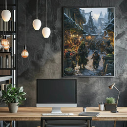 Medieval Fantasy Winter Market Scene Cultural Poster PosterGoat