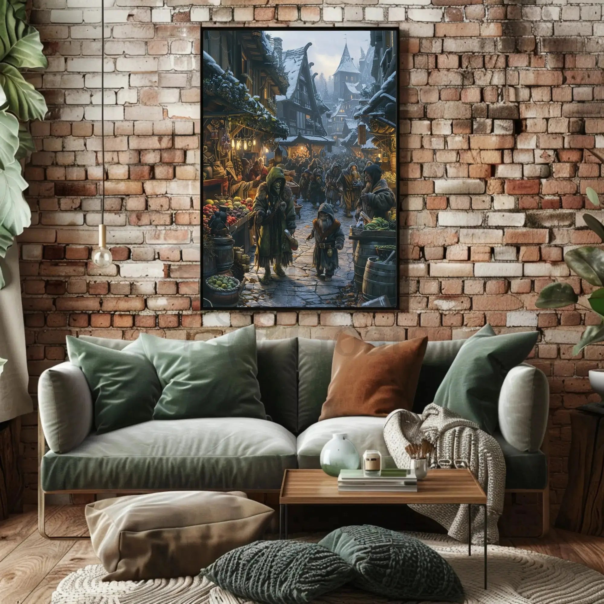 Medieval Fantasy Winter Market Scene Cultural Poster PosterGoat