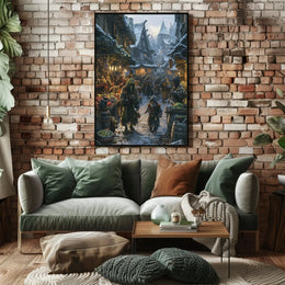 Medieval Fantasy Winter Market Scene Cultural Poster PosterGoat