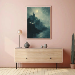 Medieval Gothic Castle Near Water Artistic Poster PosterGoat