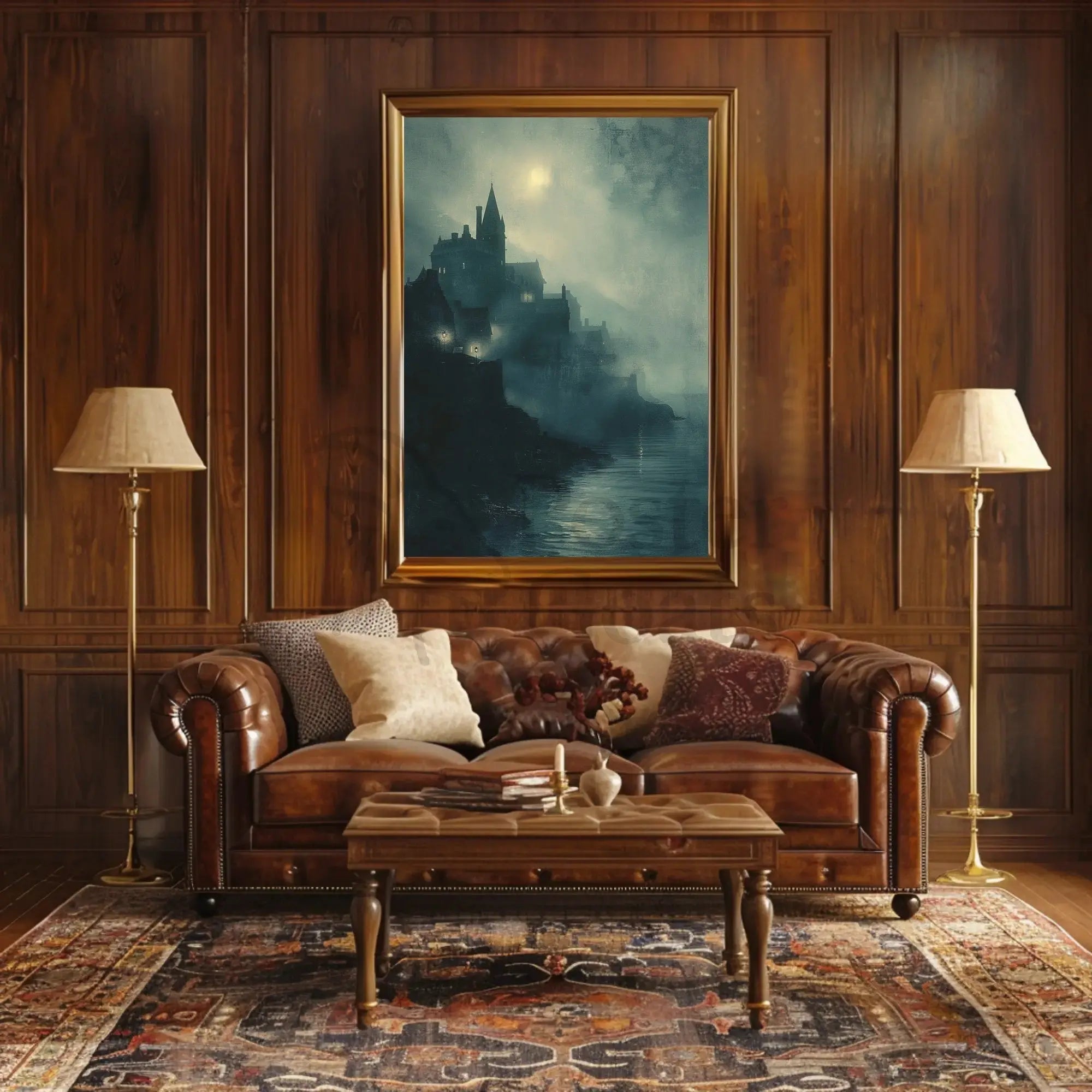Medieval Gothic Castle Near Water Artistic Poster PosterGoat