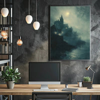 Medieval Gothic Castle Near Water Artistic Poster PosterGoat
