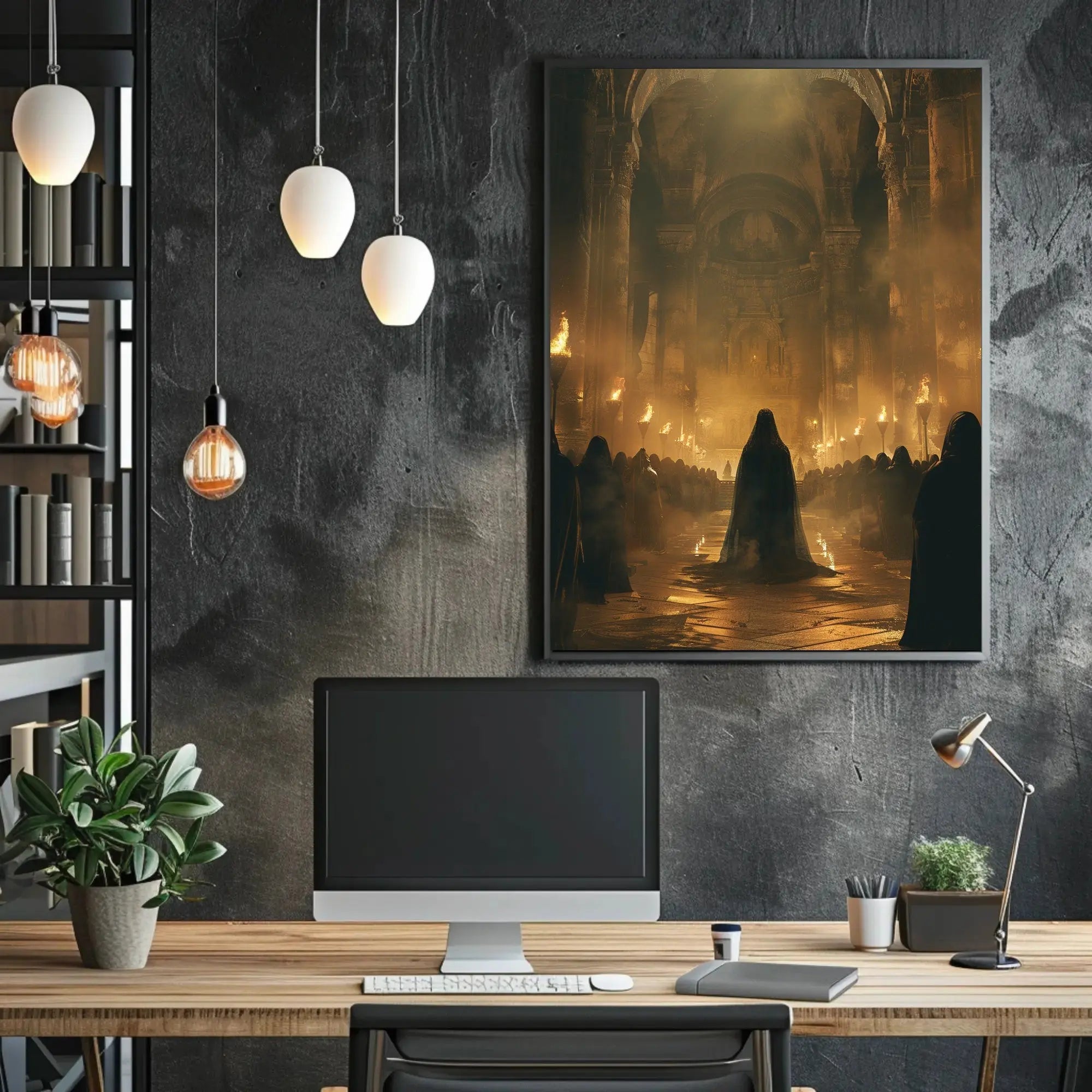 Medieval Gothic Cathedral Fantasy Ceremonial Gathering Art Poster PosterGoat
