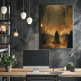 Medieval Gothic Cathedral Fantasy Ceremonial Gathering Art Poster PosterGoat