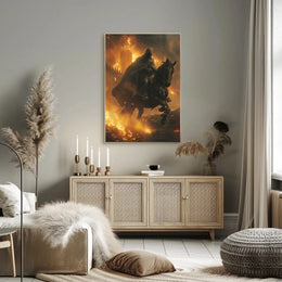 Medieval Hero in Fiery Battle Fantasy Poster PosterGoat