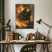 Medieval Hero in Fiery Battle Fantasy Poster PosterGoat