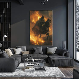 Medieval Hero in Fiery Battle Fantasy Poster PosterGoat