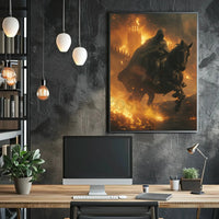 Medieval Hero in Fiery Battle Fantasy Poster PosterGoat