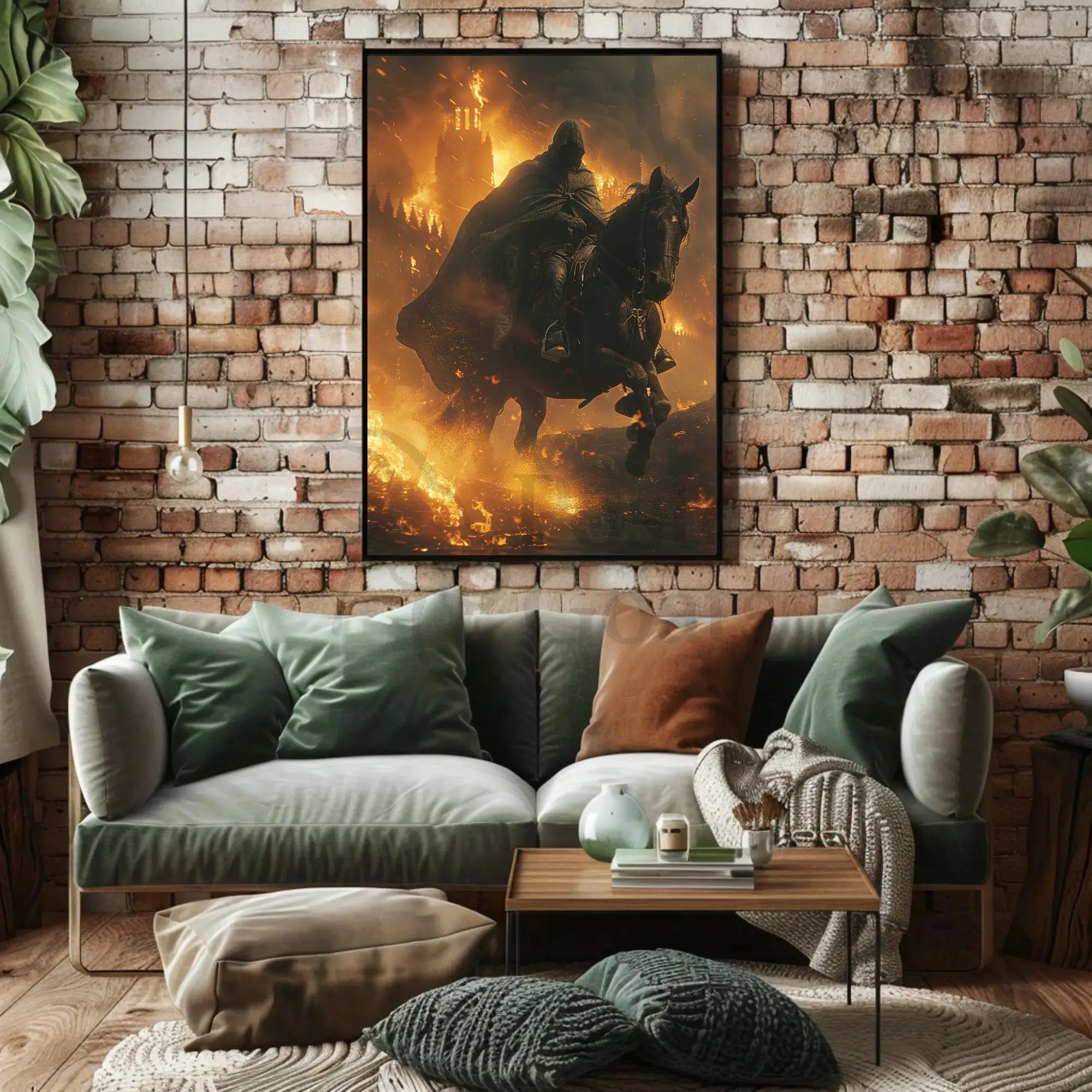 Medieval Hero in Fiery Battle Fantasy Poster PosterGoat