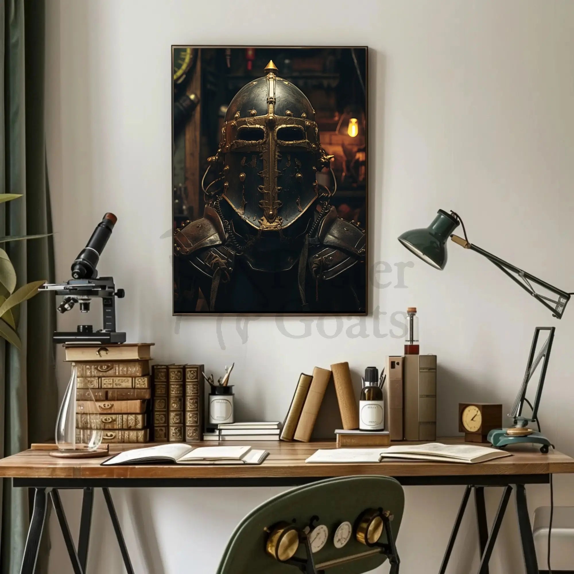 Medieval Knight Helmet Design Historical Poster PosterGoat