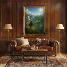 Medieval Knight Journeys in Fantasy Landscape Poster PosterGoat
